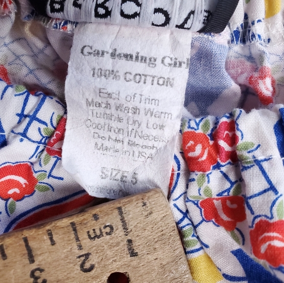 Vintage Bercot Garden Girls Puffed Sleeve Dress Size 5 Red Blue Floral Cotton - Picture 5 of 11